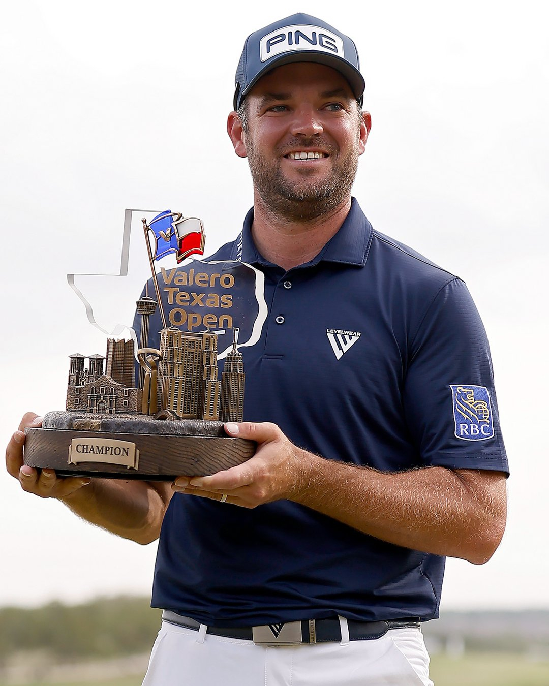 Valero Texas Open Champion Corey Conners with trophy made by Malcolm